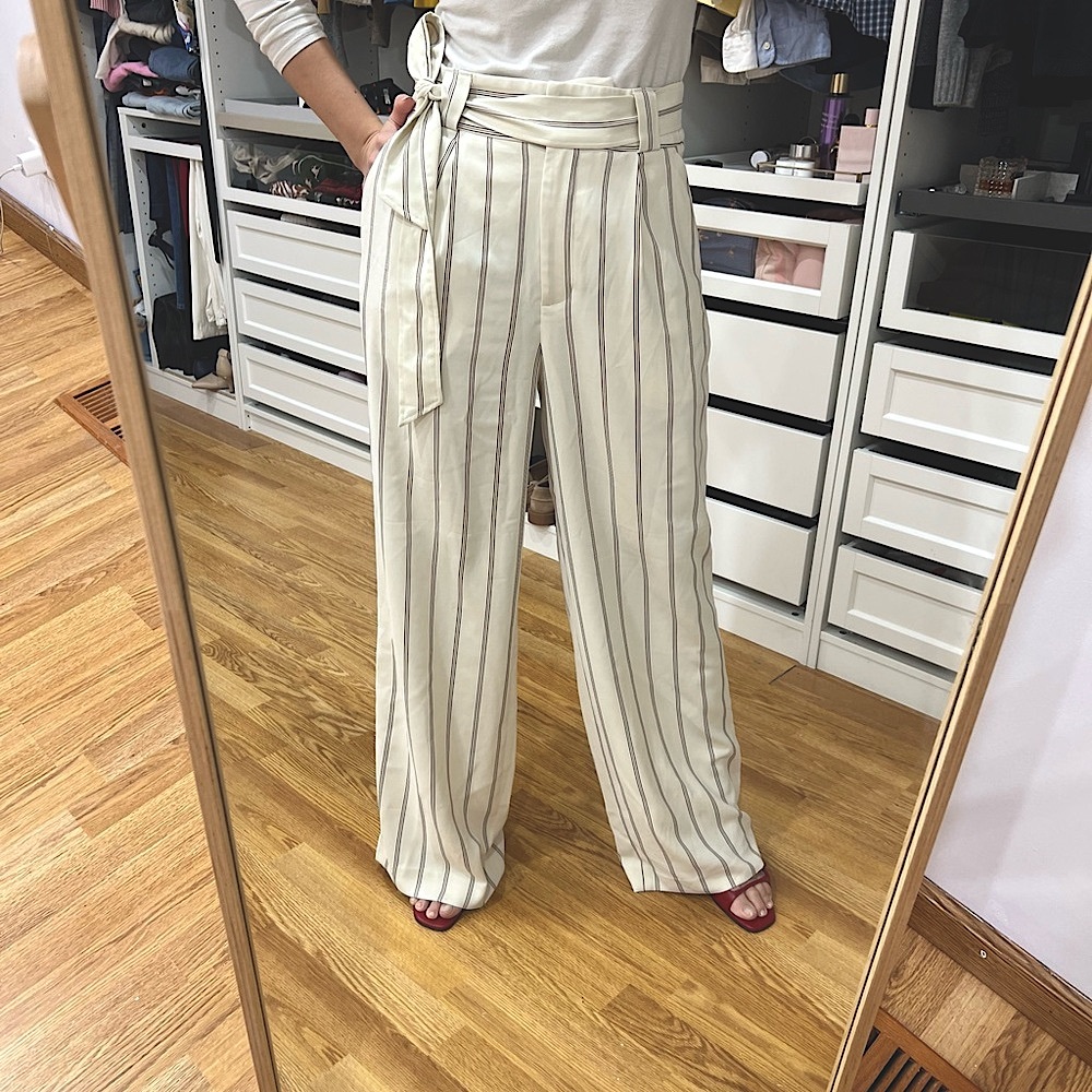 Striped Cream Wide-Leg Pants